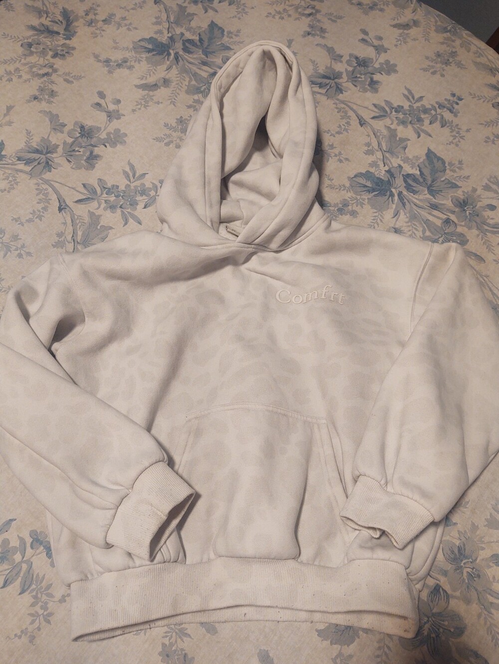 Kids Comfrt White Leopard-Print Hoodie Sweatshirt Size Large 10-12